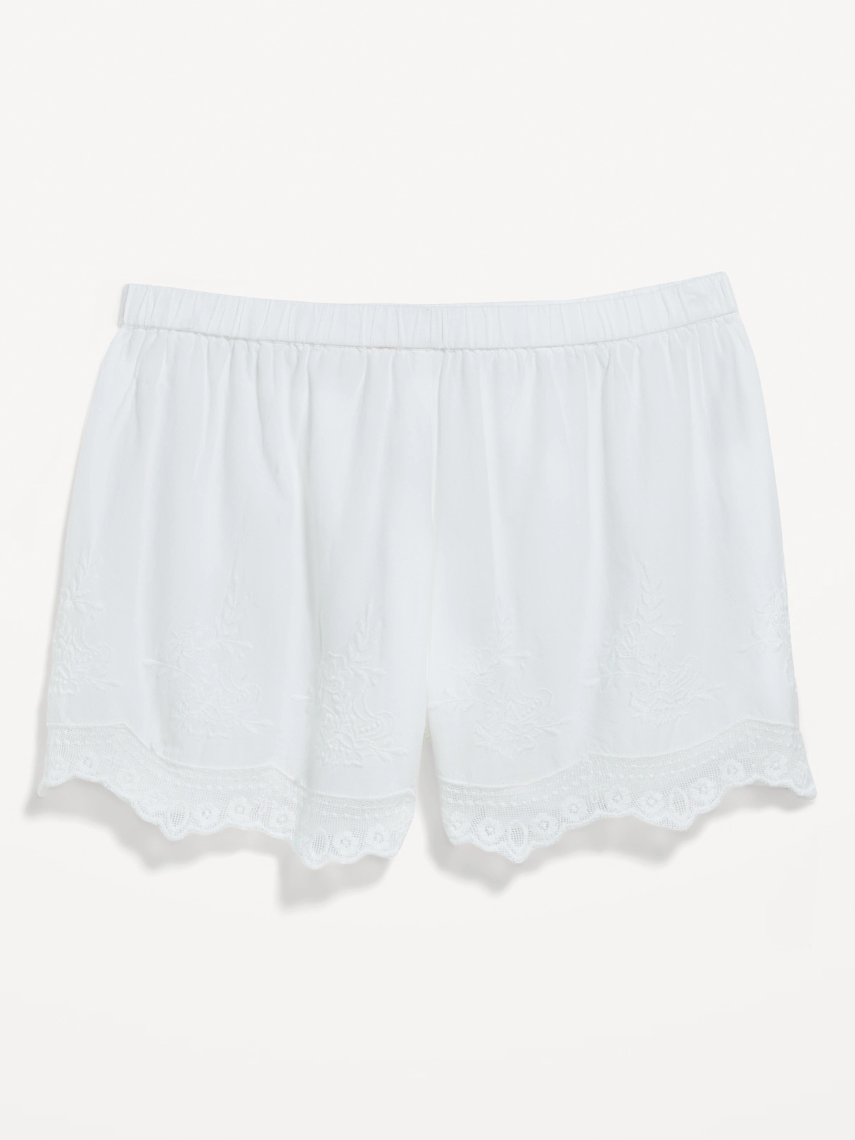 High-Waisted Lace-Trim Shorts - White Lilies