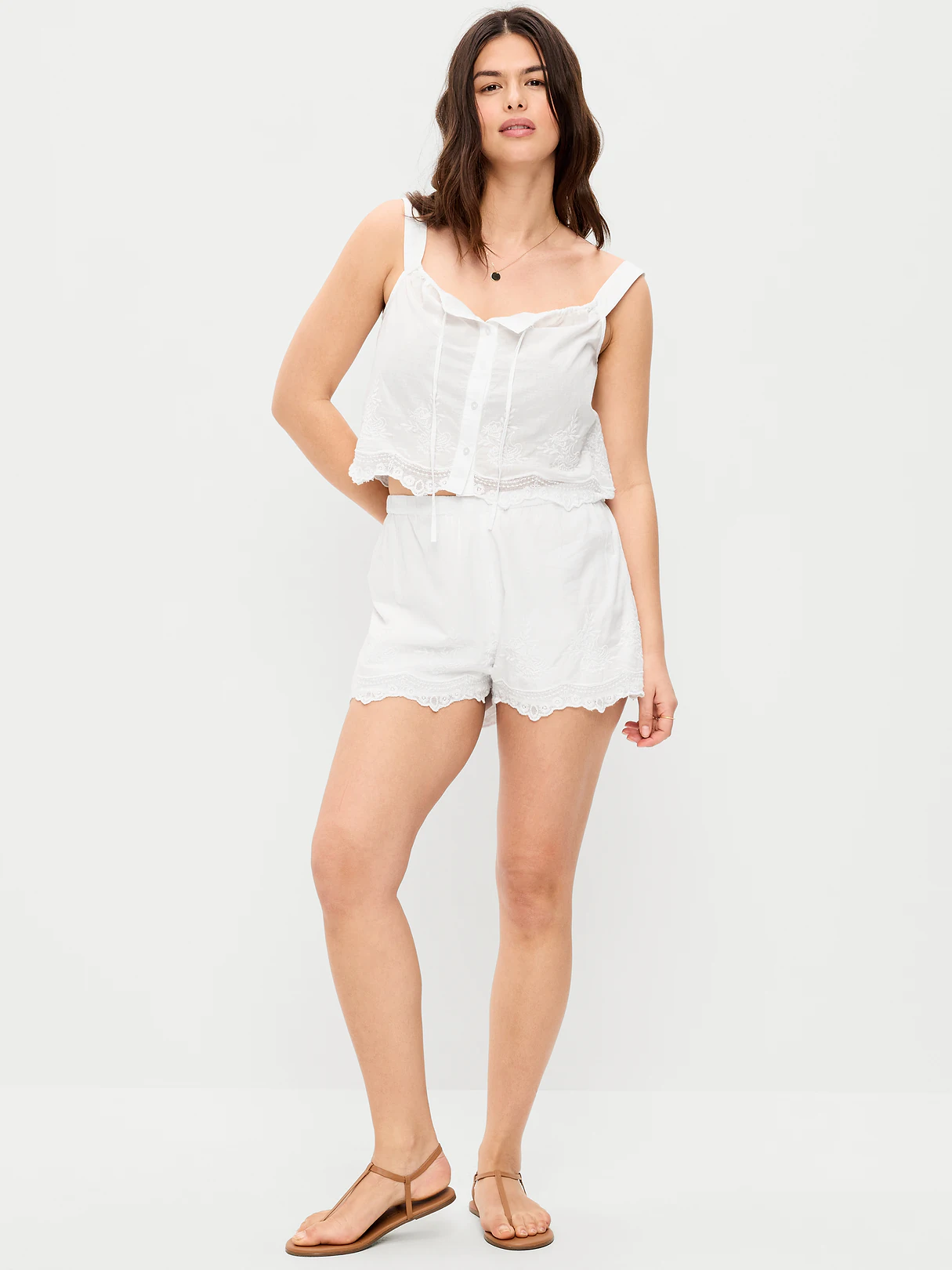 High-Waisted Lace-Trim Shorts - White Lilies