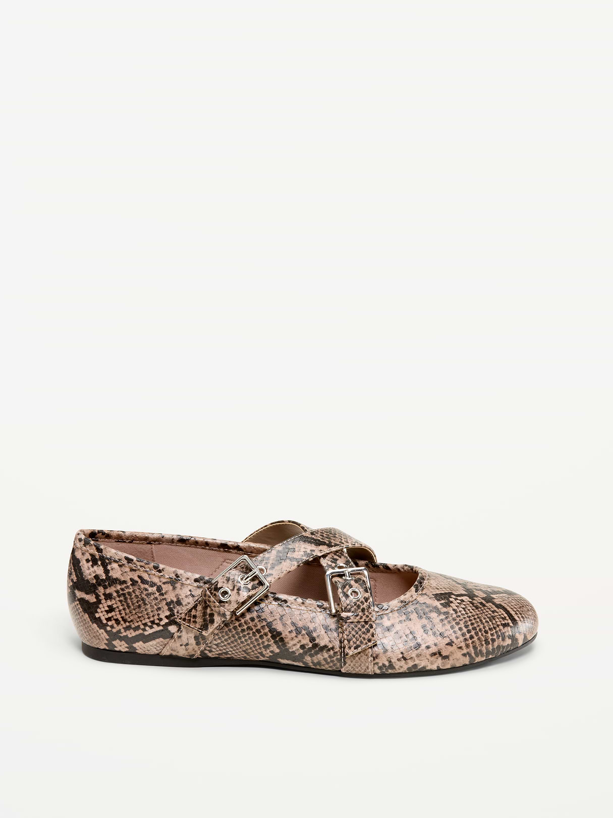 Buckle-Strap Mary Jane Ballet Flats for Women - Snake