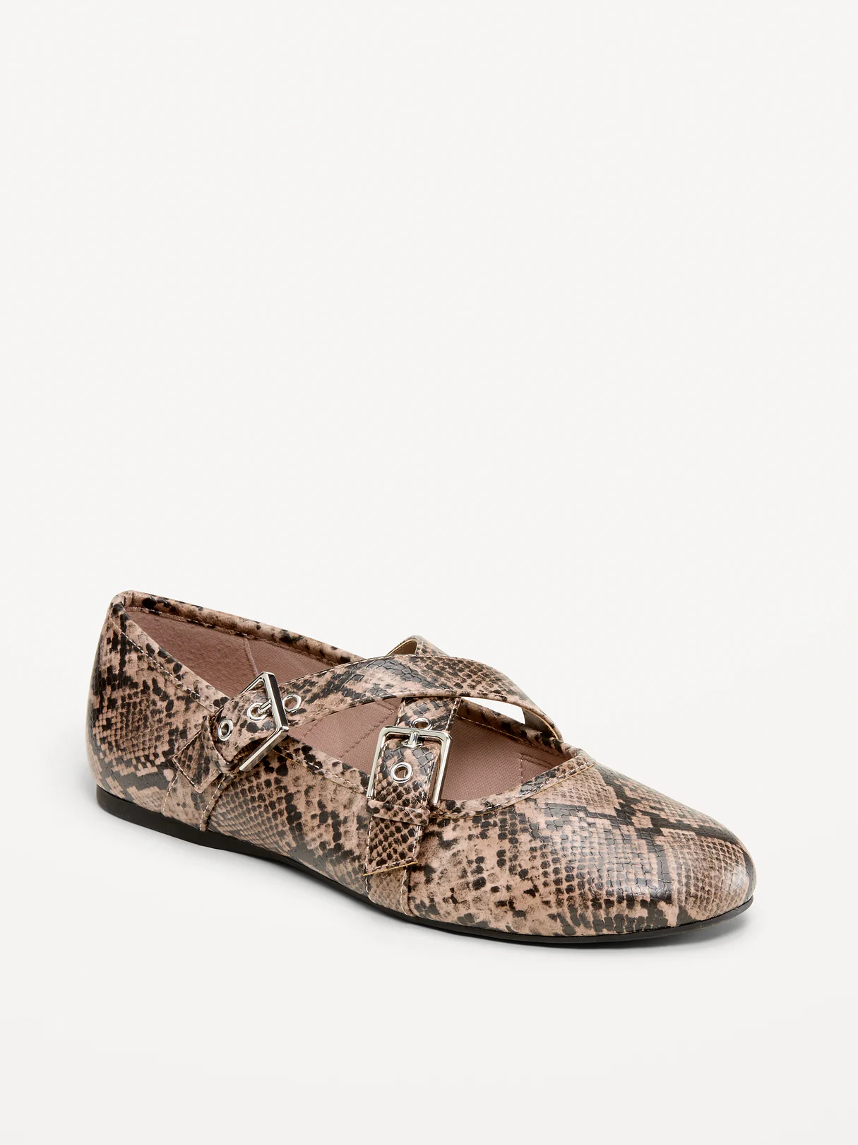 Buckle-Strap Mary Jane Ballet Flats for Women - Snake