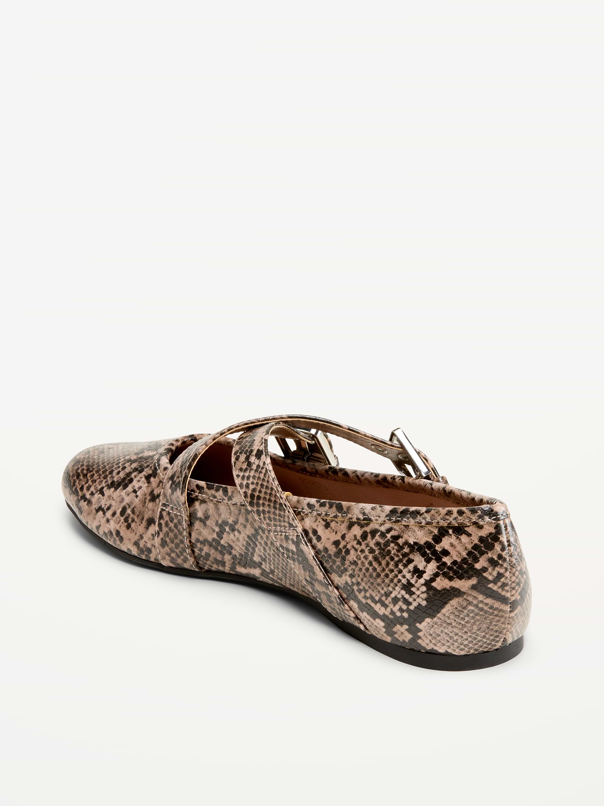 Buckle-Strap Mary Jane Ballet Flats for Women - Snake