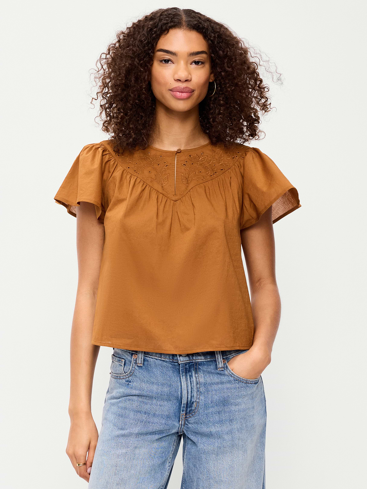 Short-Sleeve Embroidered Trousseau Top - Redwood Burl