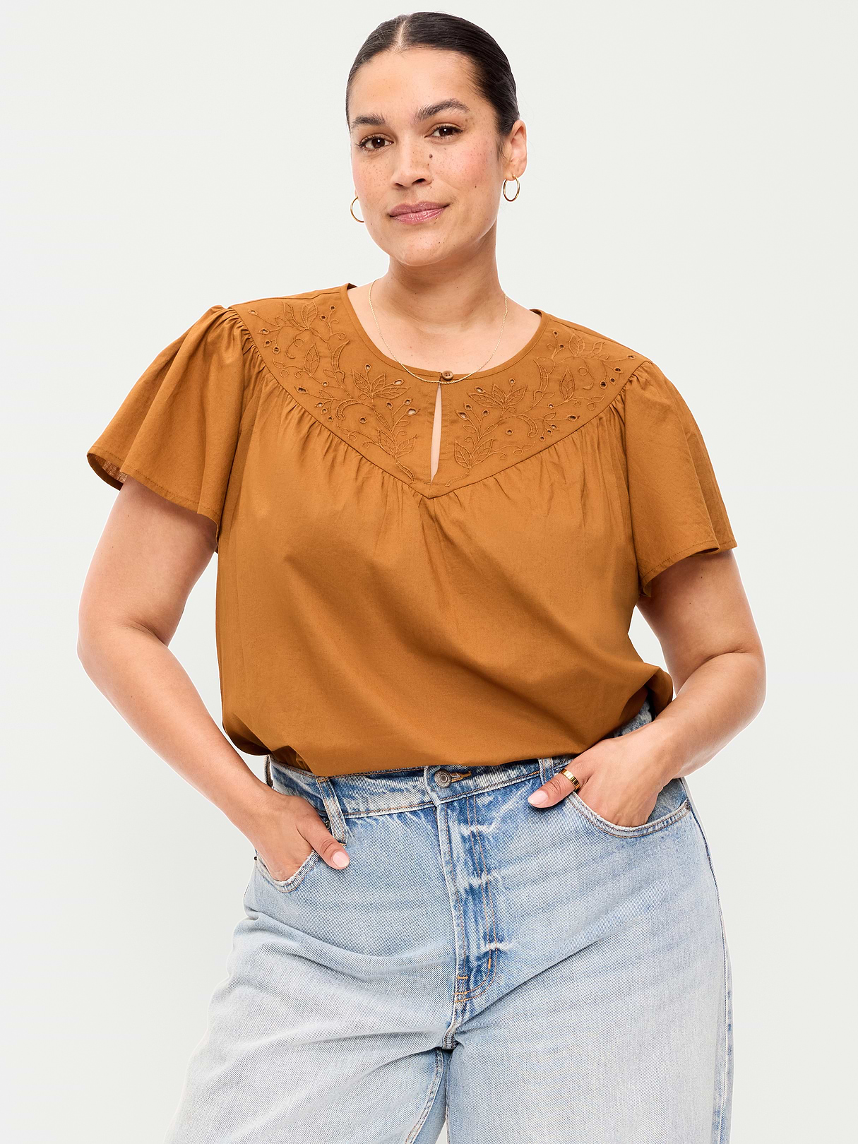 Short-Sleeve Embroidered Trousseau Top - Redwood Burl