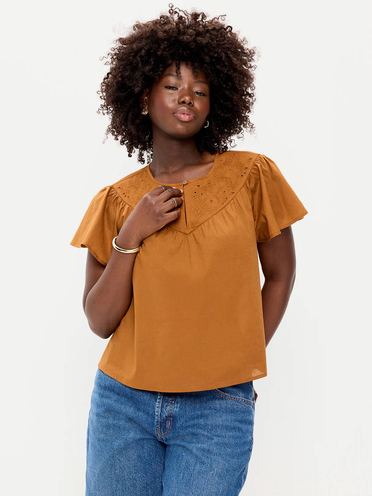 Short-Sleeve Embroidered Trousseau Top - Redwood Burl