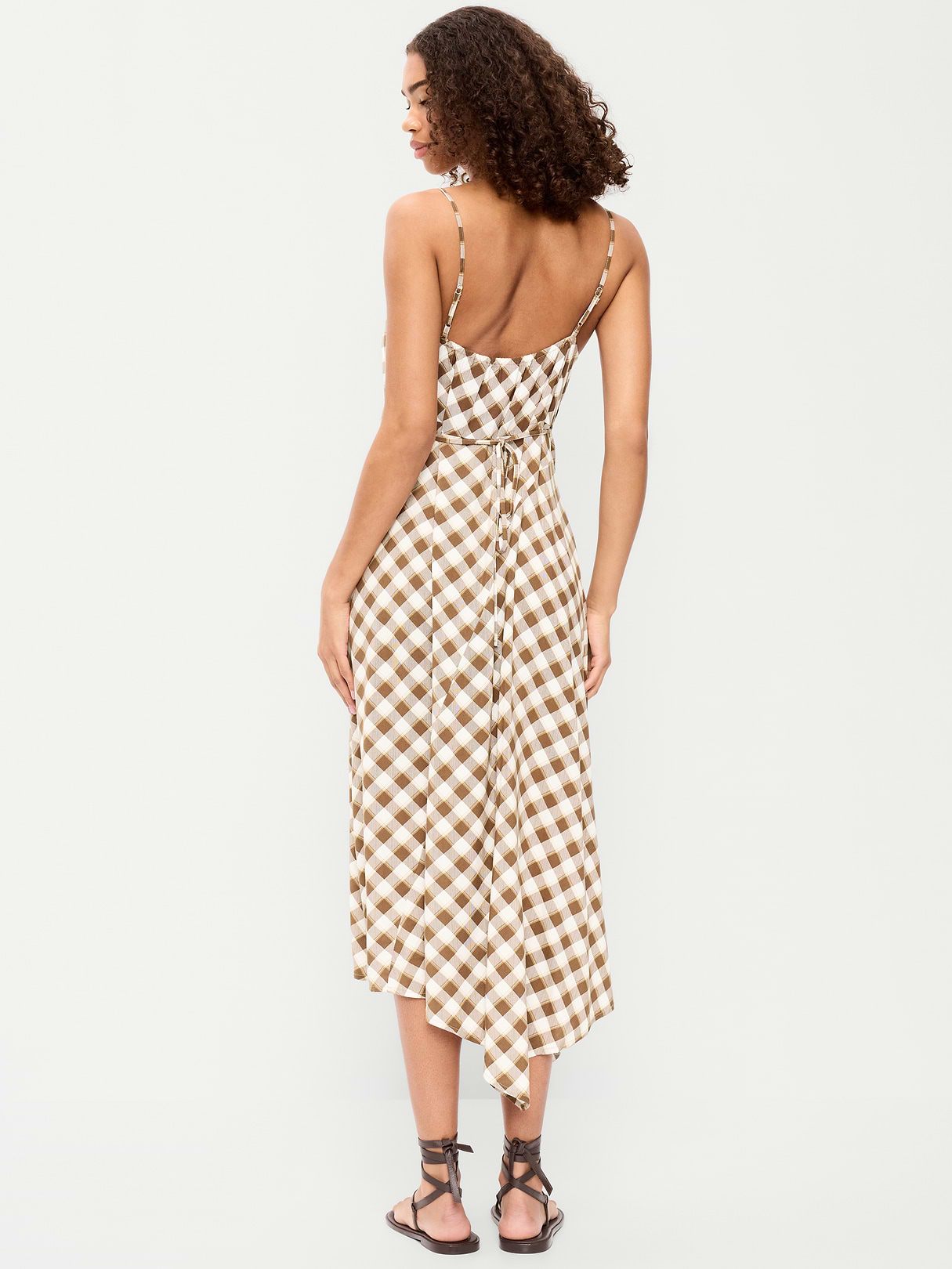 Fit & Flare Tie-Back Asymmetrical Midi Dress - Plaid