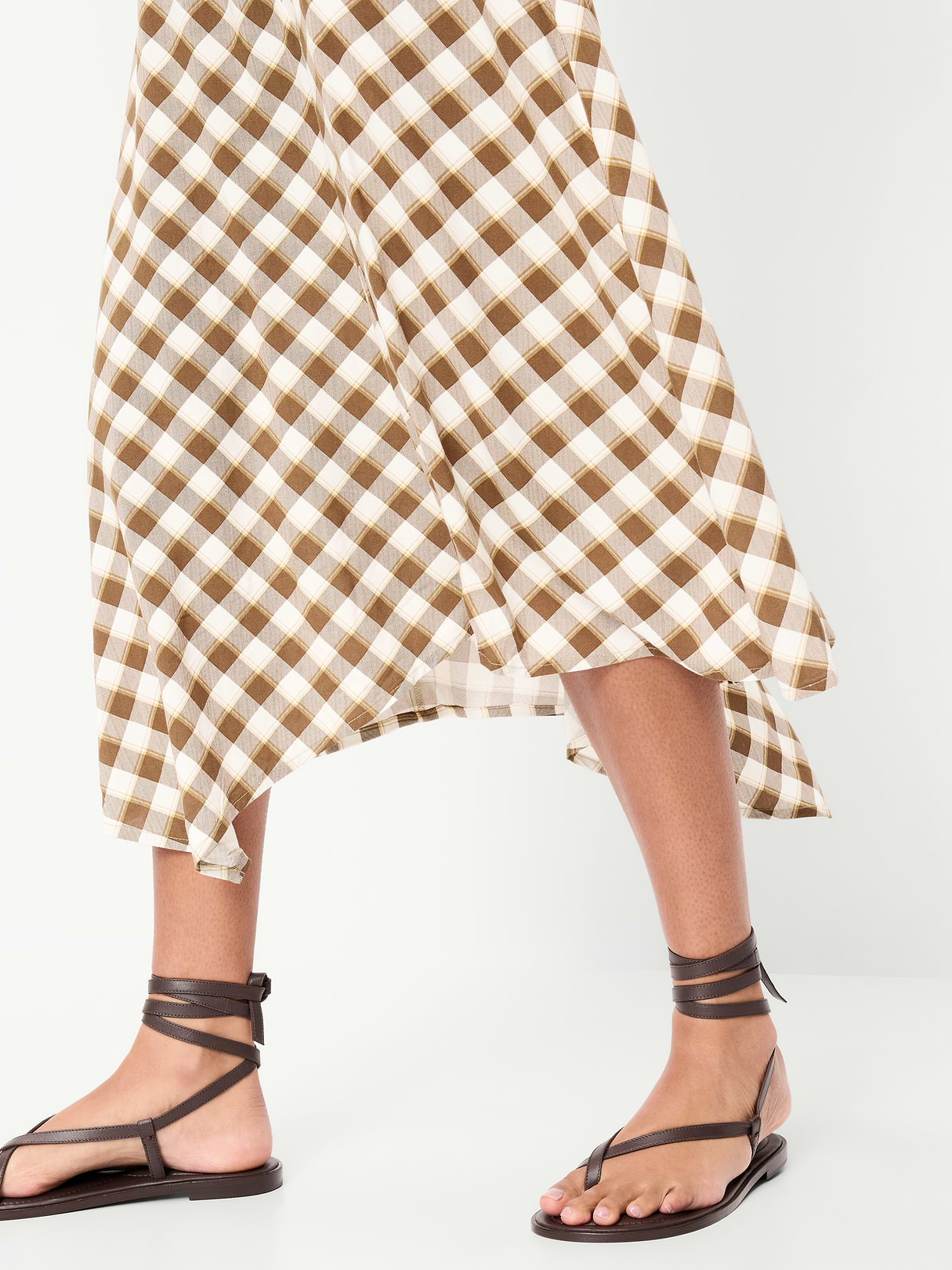 Fit & Flare Tie-Back Asymmetrical Midi Dress - Plaid