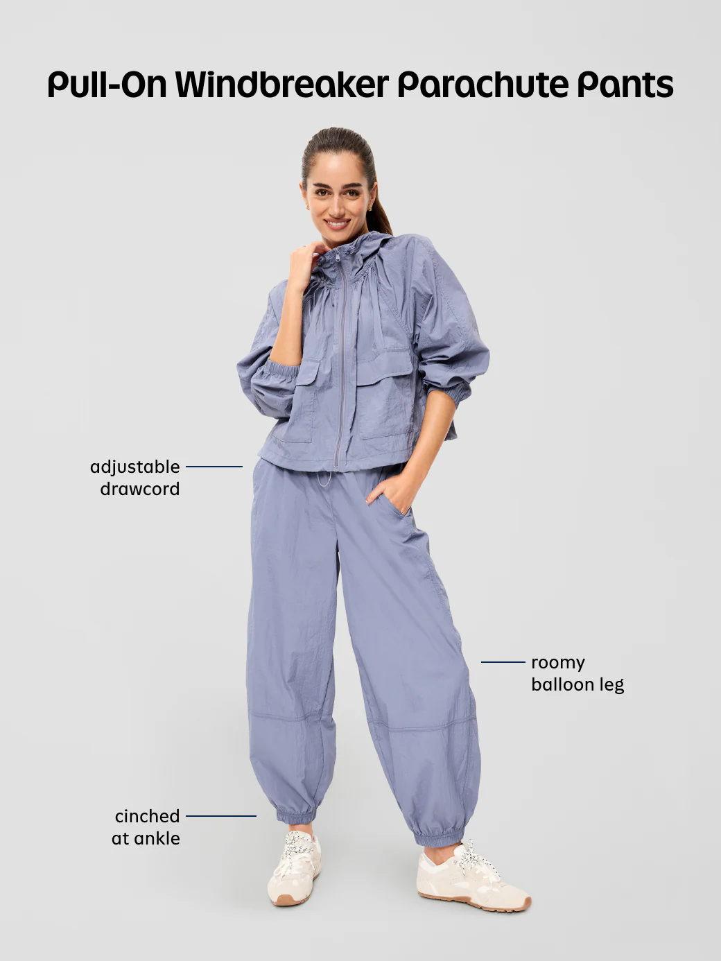 Pull-On Windbreaker Parachute Pants - Lunar Path