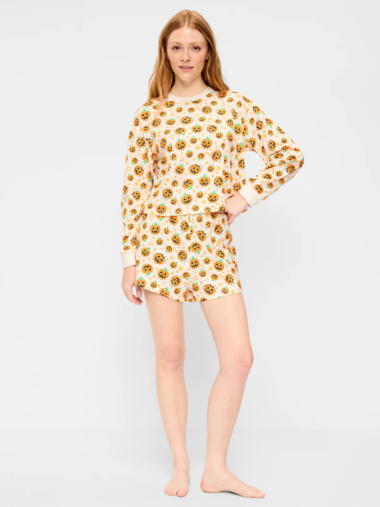 Halloween Pajama T-Shirt and Shorts Set for Women - Pumpkins (Match the Fam!)