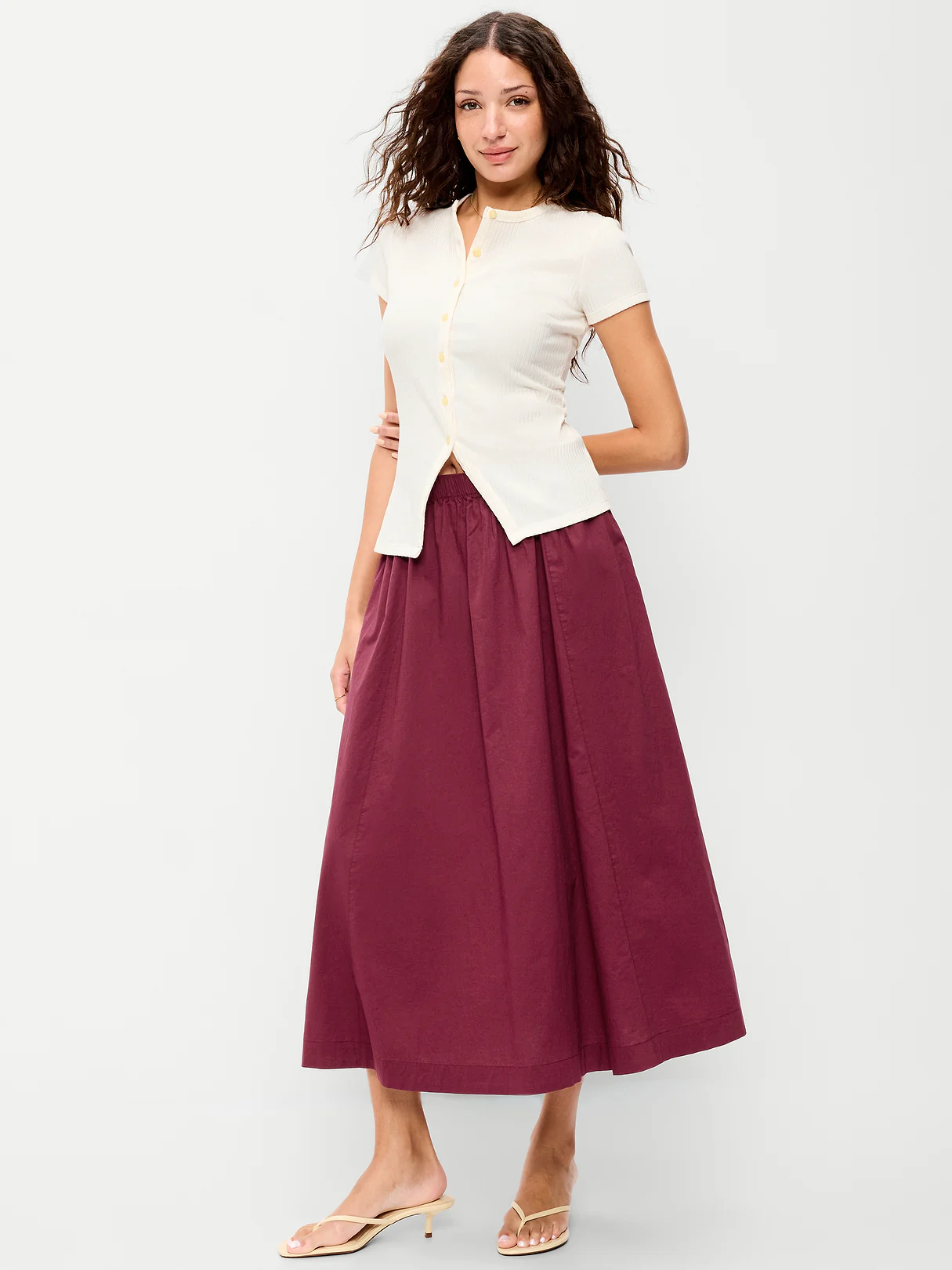 Poplin Midi Skirt - Red Lacquer