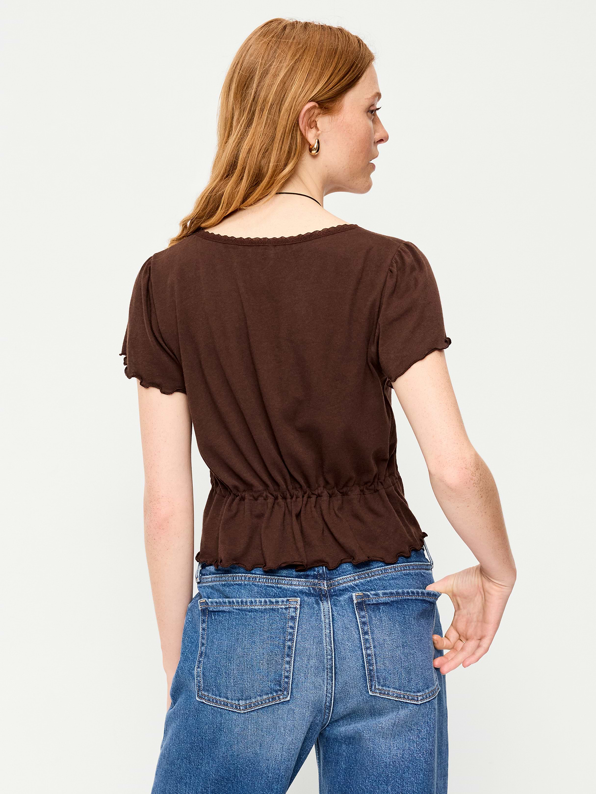 Lace-Trim Button-Down Top - Earthen