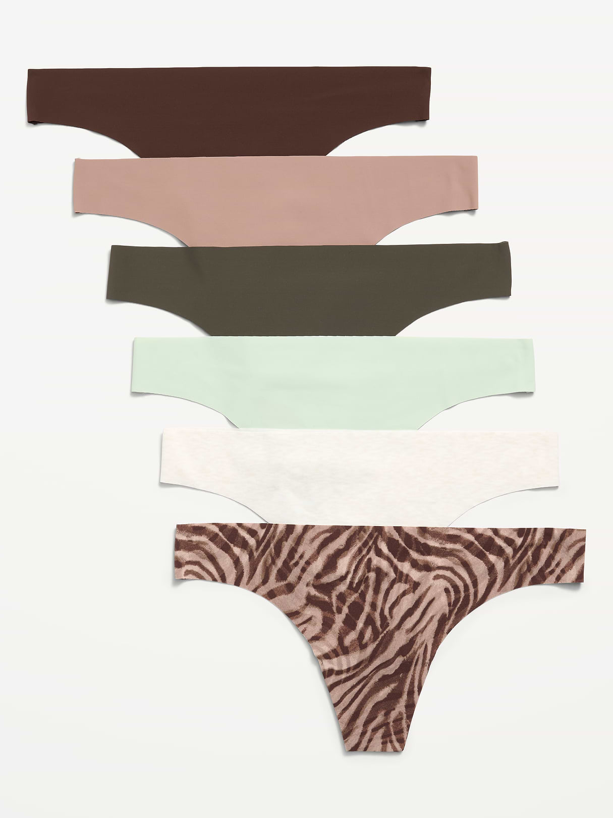 Low-Rise No-Show Thong Underwear 6-Pack - Zebra
