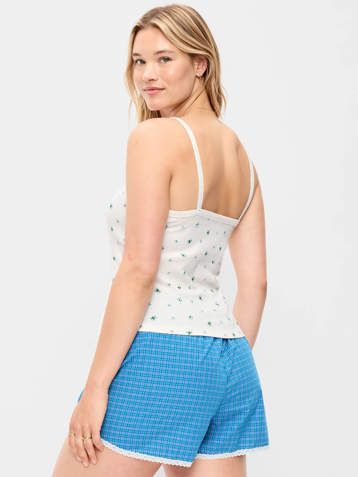 Button-Front Cami Tank Top - White Floral