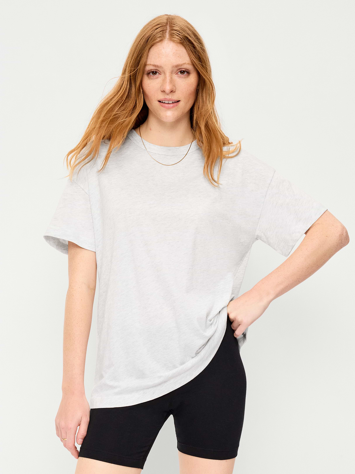 Oversized EveryWear Tunic T-Shirt - Faux-Heather Gray