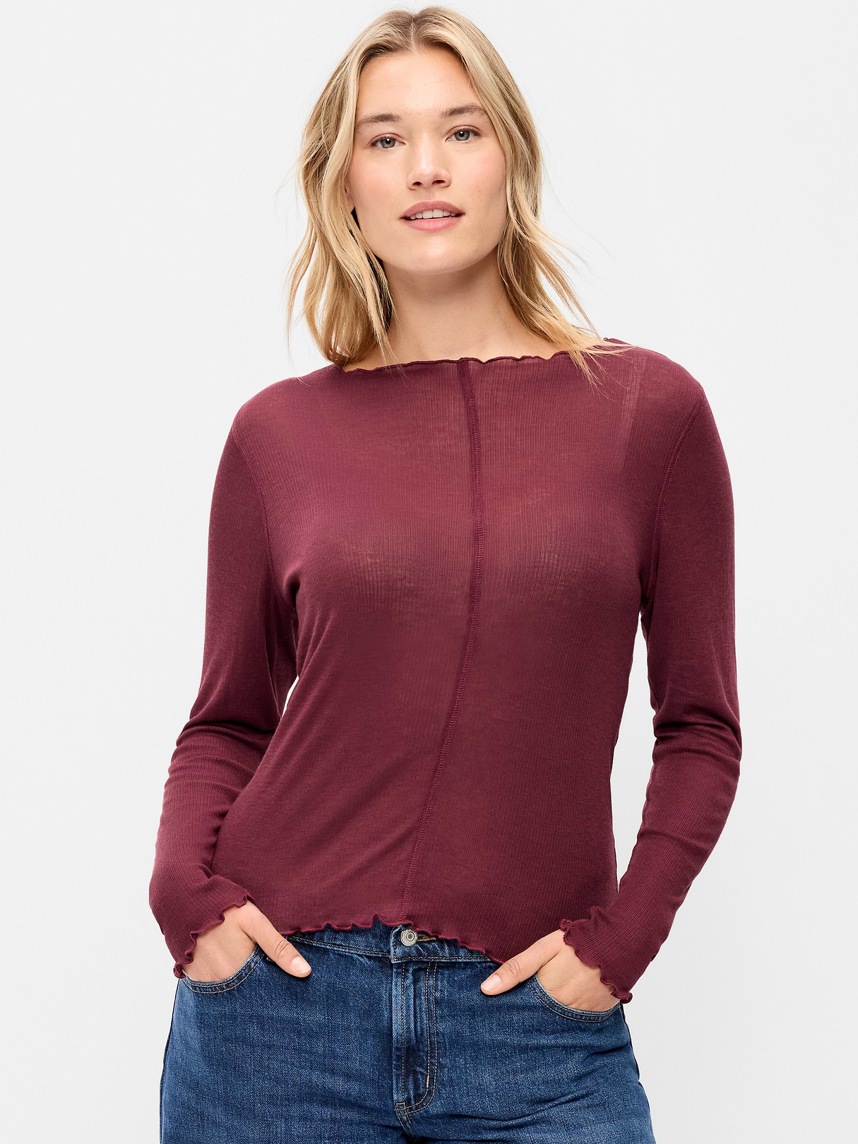 Lettuce-Edge Tissue T-Shirt - Red Lacquer