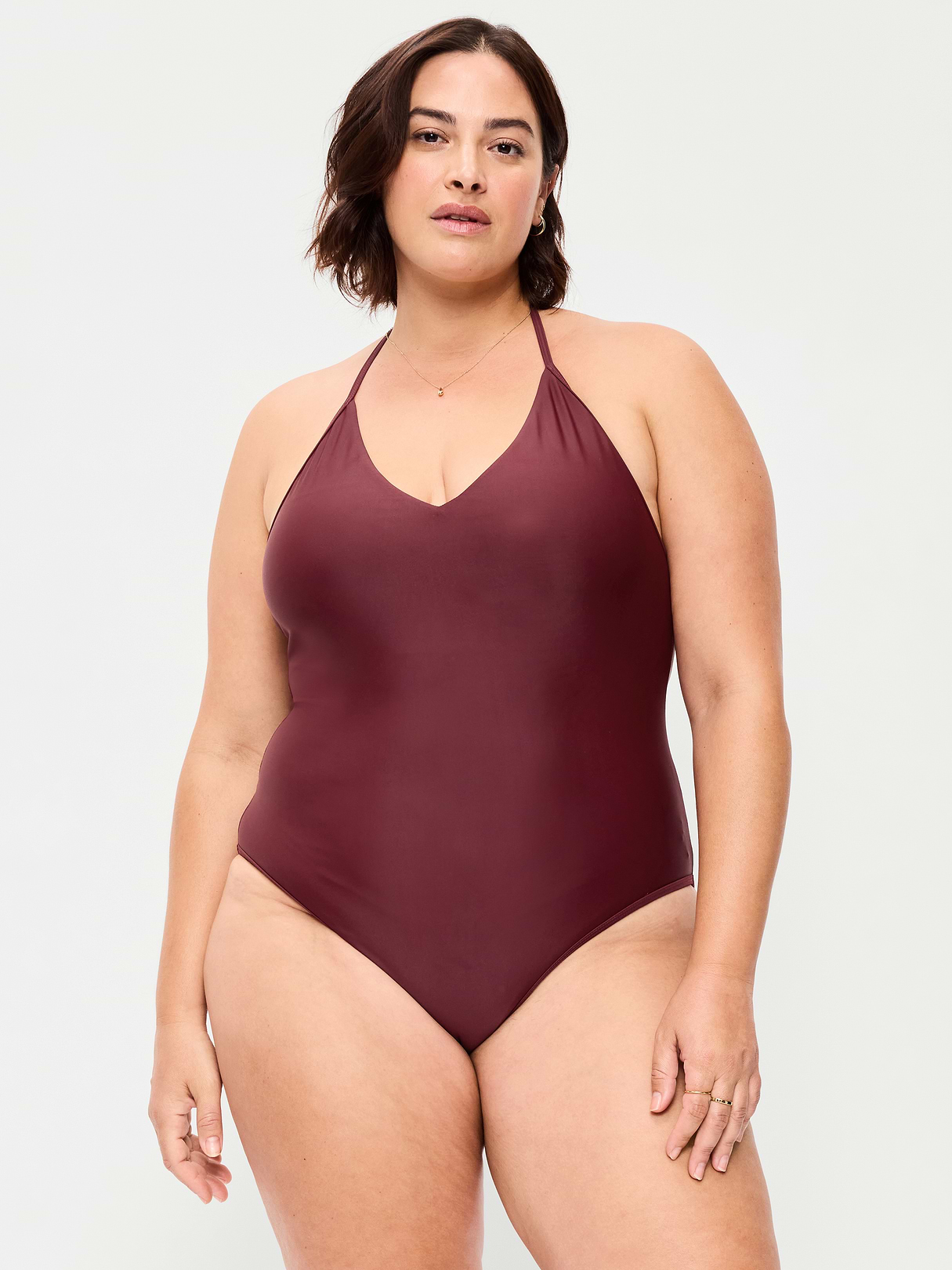 Pique V-Neck Halter Swimsuit - Reddy Or Not