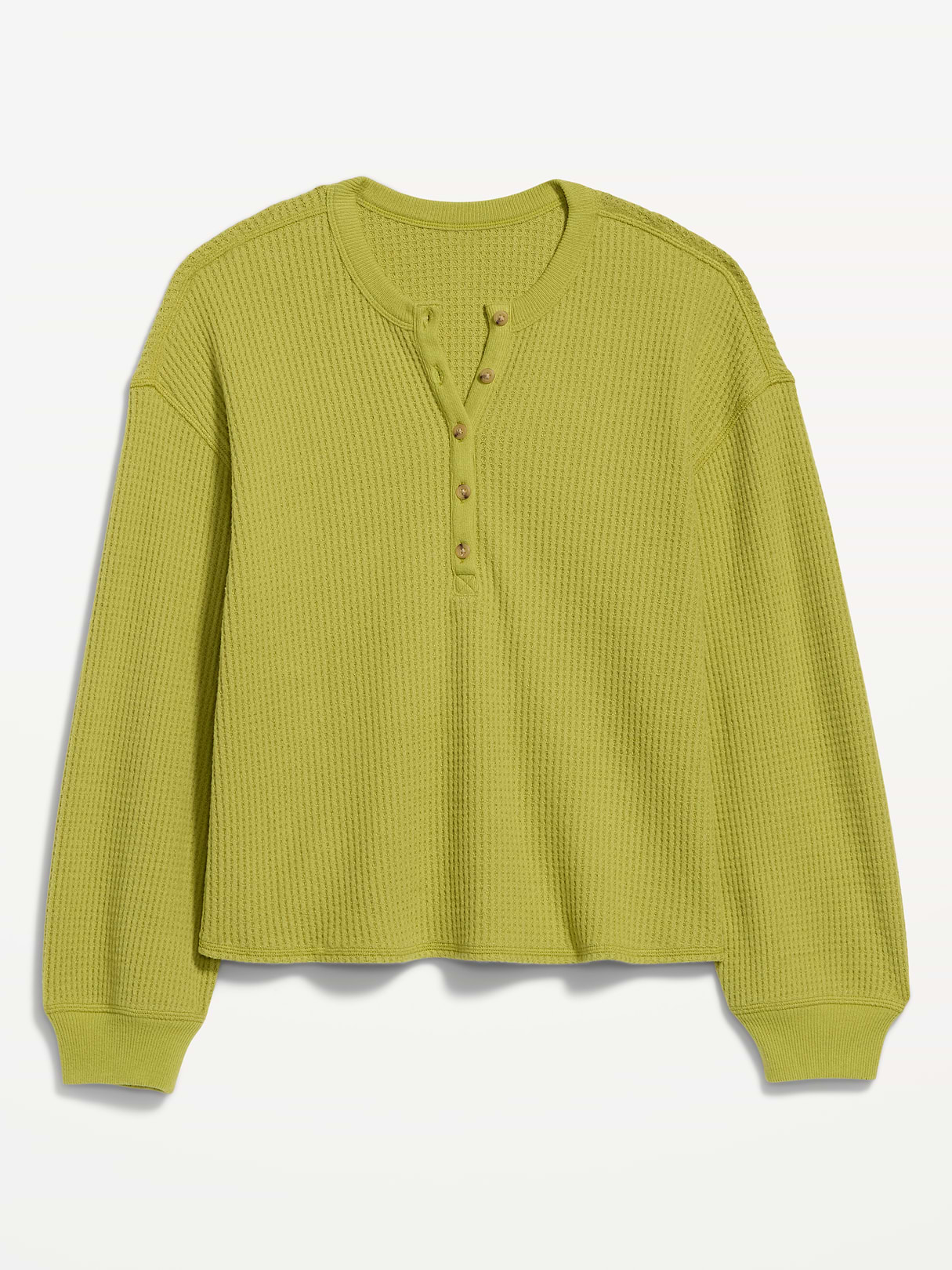 Long-Sleeve Crew-Neck Henley T-Shirt - Wasabi