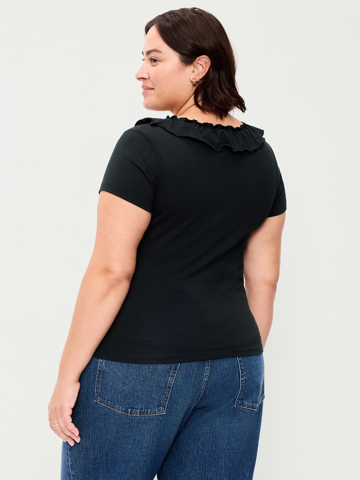 Lettuce-Edge Scoop-Neck Top - Black Jack