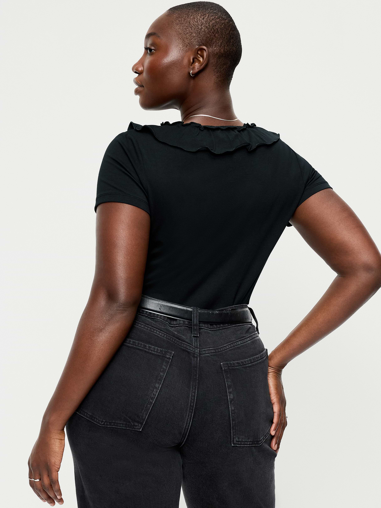 Lettuce-Edge Scoop-Neck Top - Black Jack