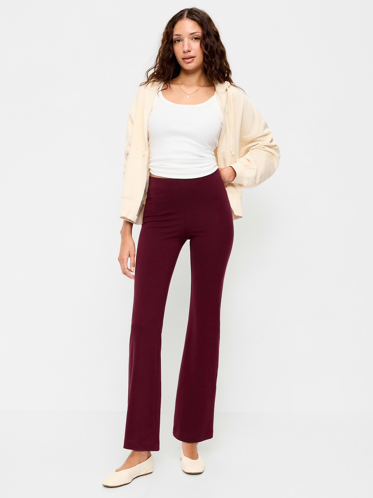 High-Waisted Flare Leggings - Red Raisin