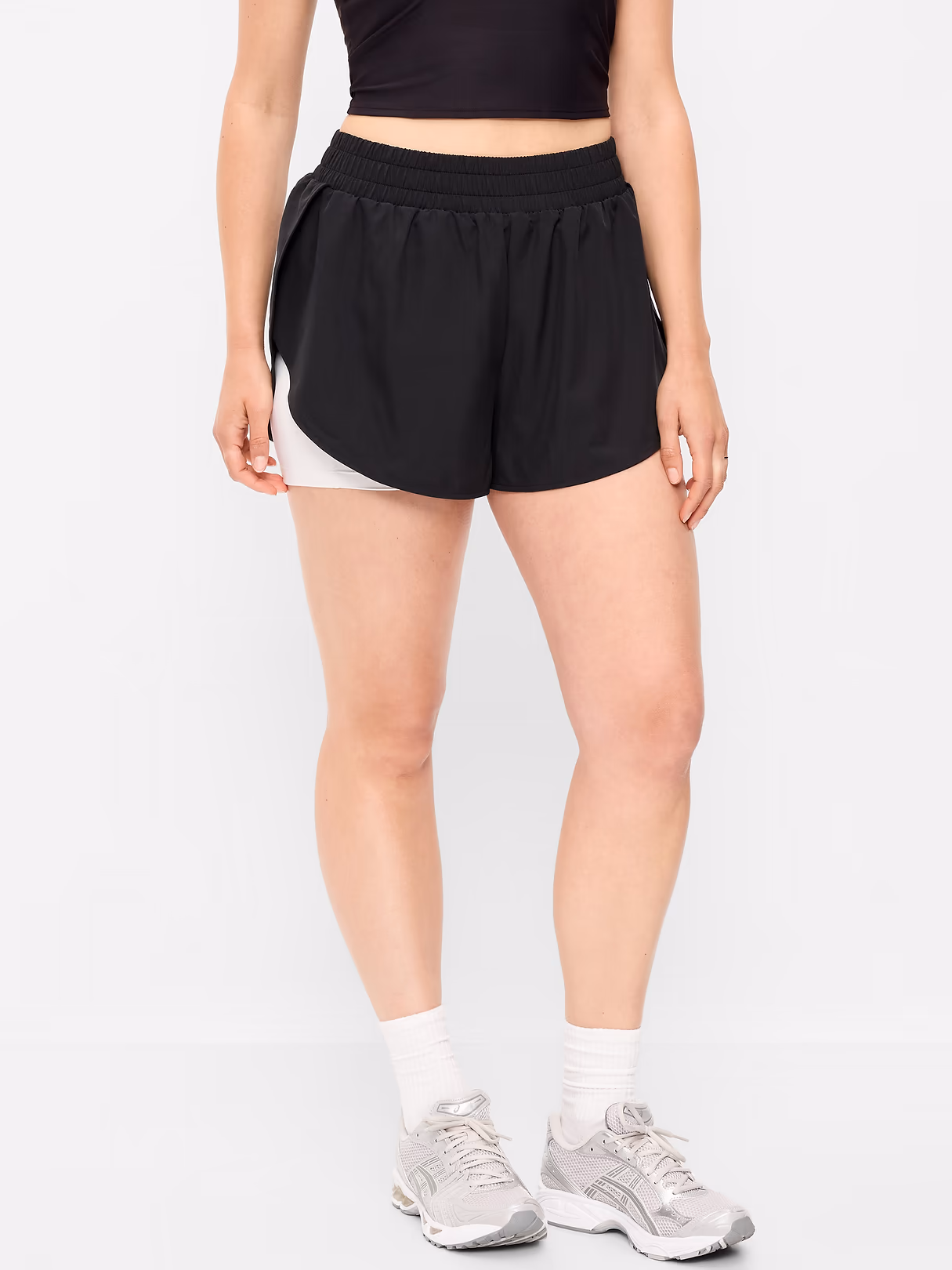 High-Waisted StretchTech 2-In-1 Run Shorts - Black Jack