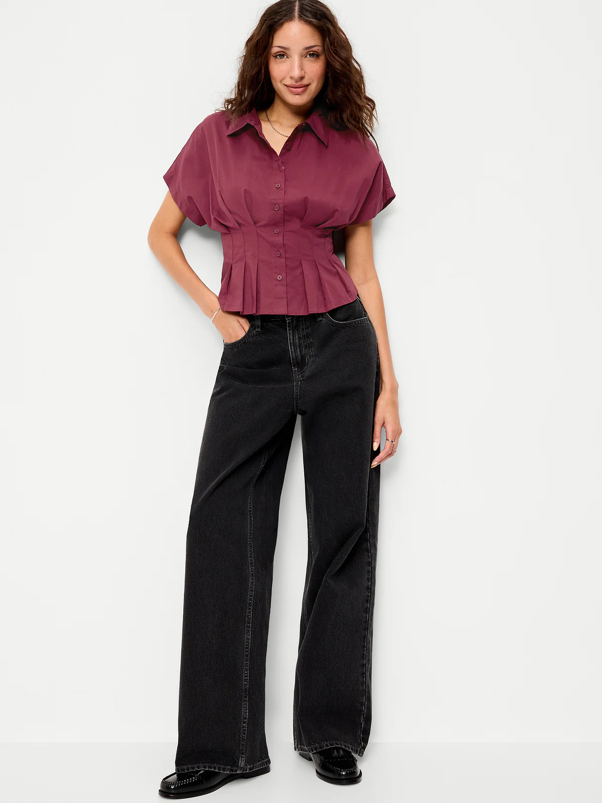 Slim-Waisted Button-Down Shirt - Have-a-Heart Red