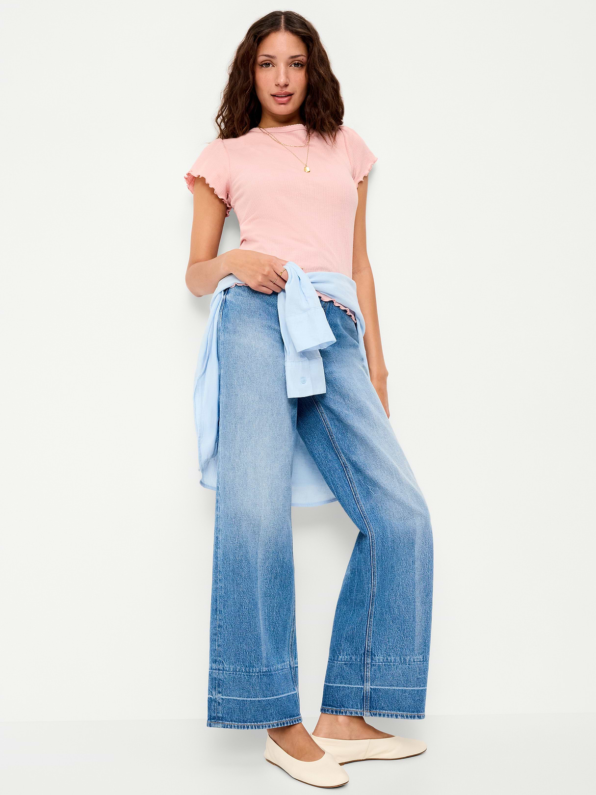 Lettuce-Edge Pointelle Top - Abalone Pink