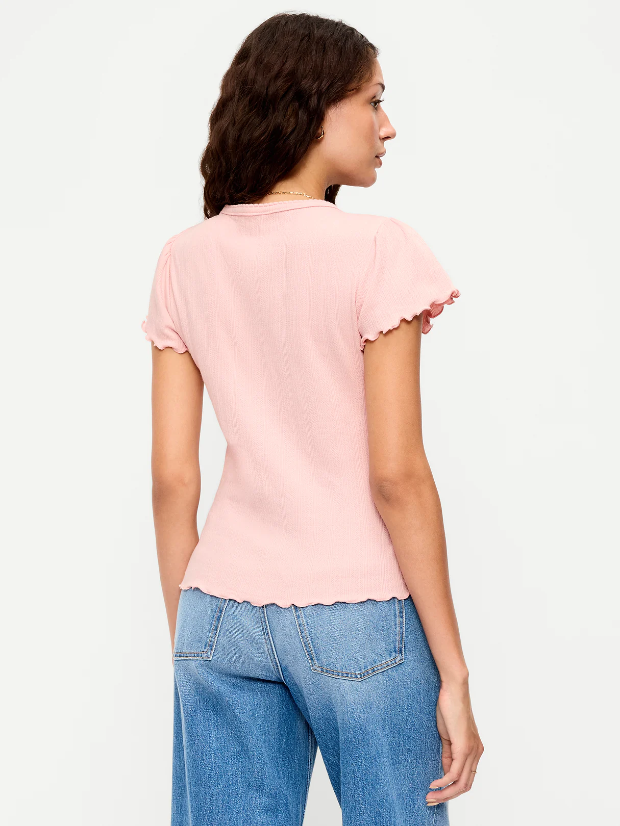 Lettuce-Edge Pointelle Top - Abalone Pink