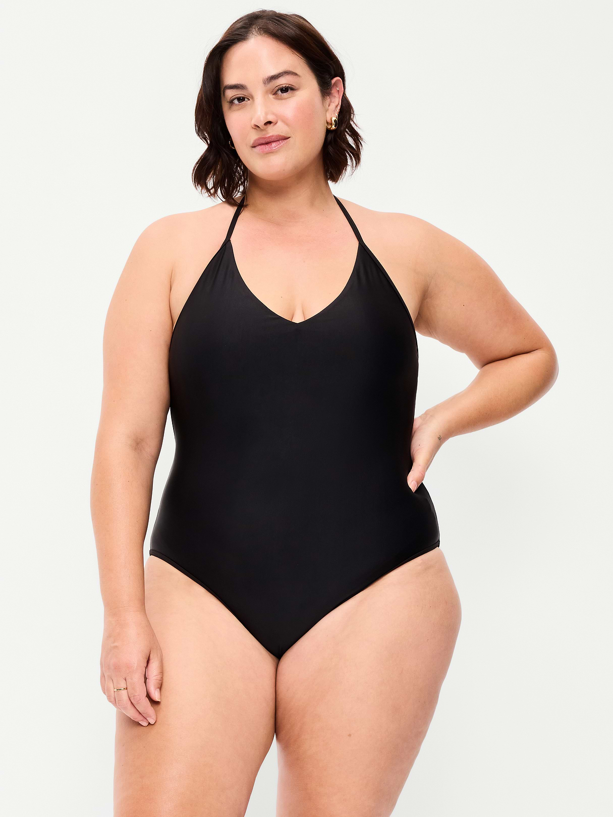 Pique V-Neck Halter Swimsuit - Black Jack (904880022)