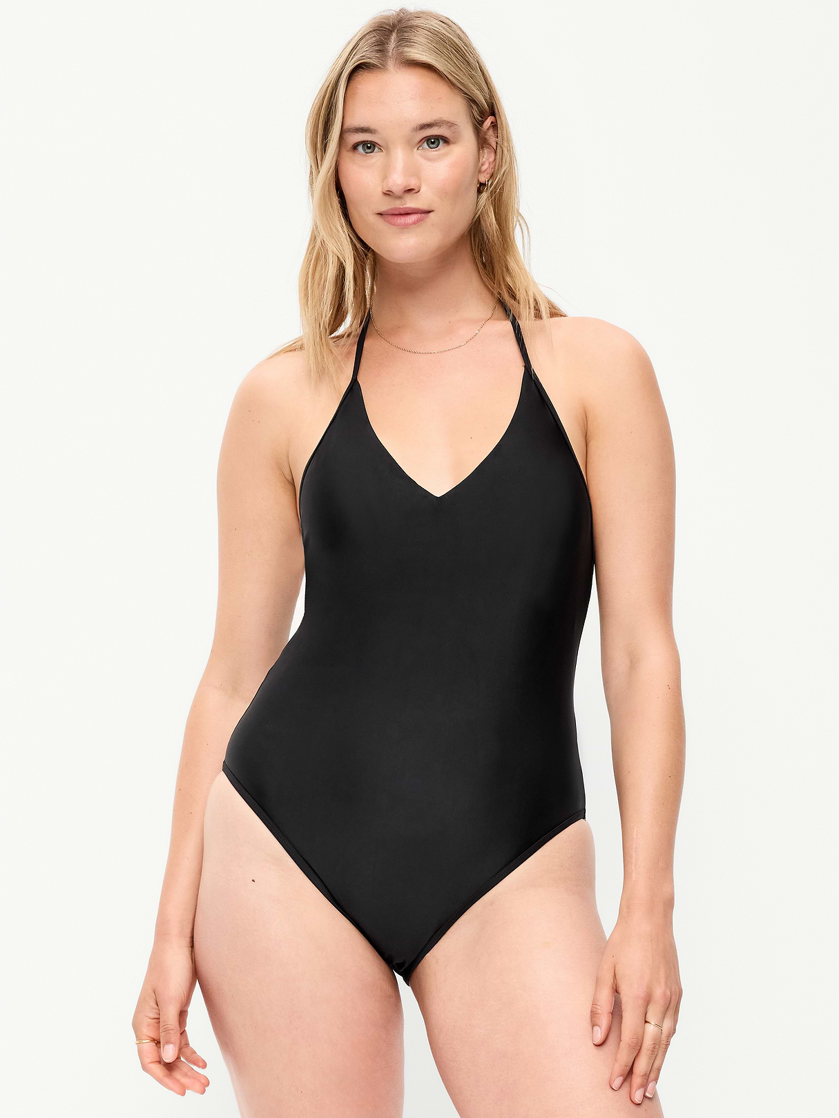 Pique V-Neck Halter Swimsuit - Black Jack (904880022)