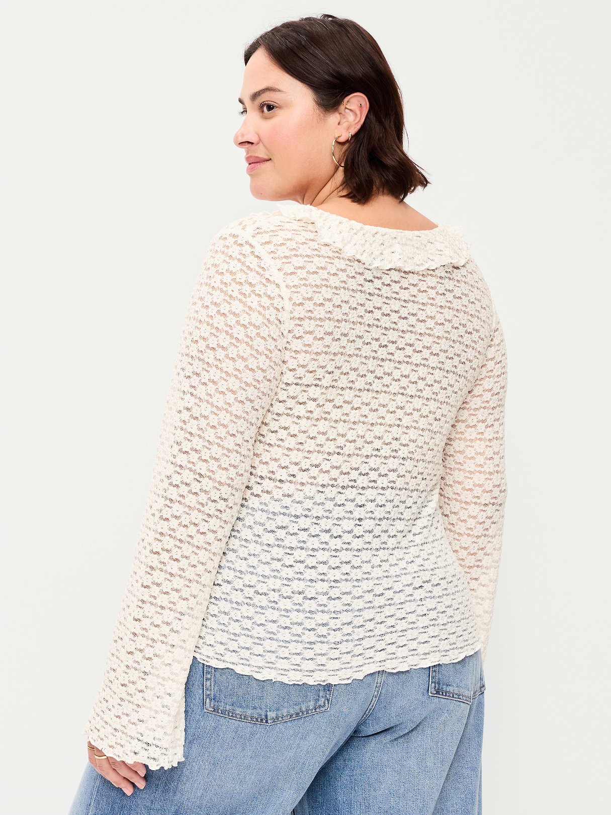 Fitted Bell-Sleeve Ruffle Top - Sea Salt