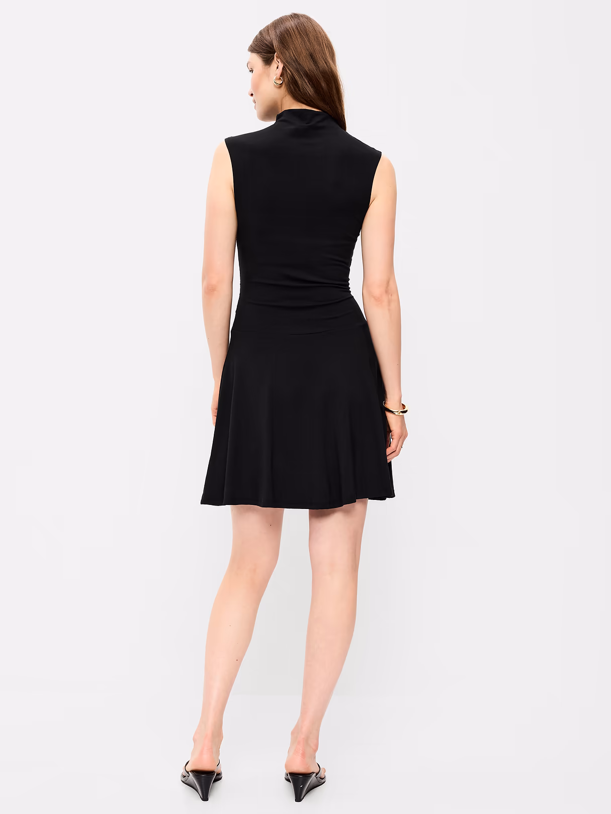 Gathered Mock-Neck Drop-Waist Mini Dress - Black Jack