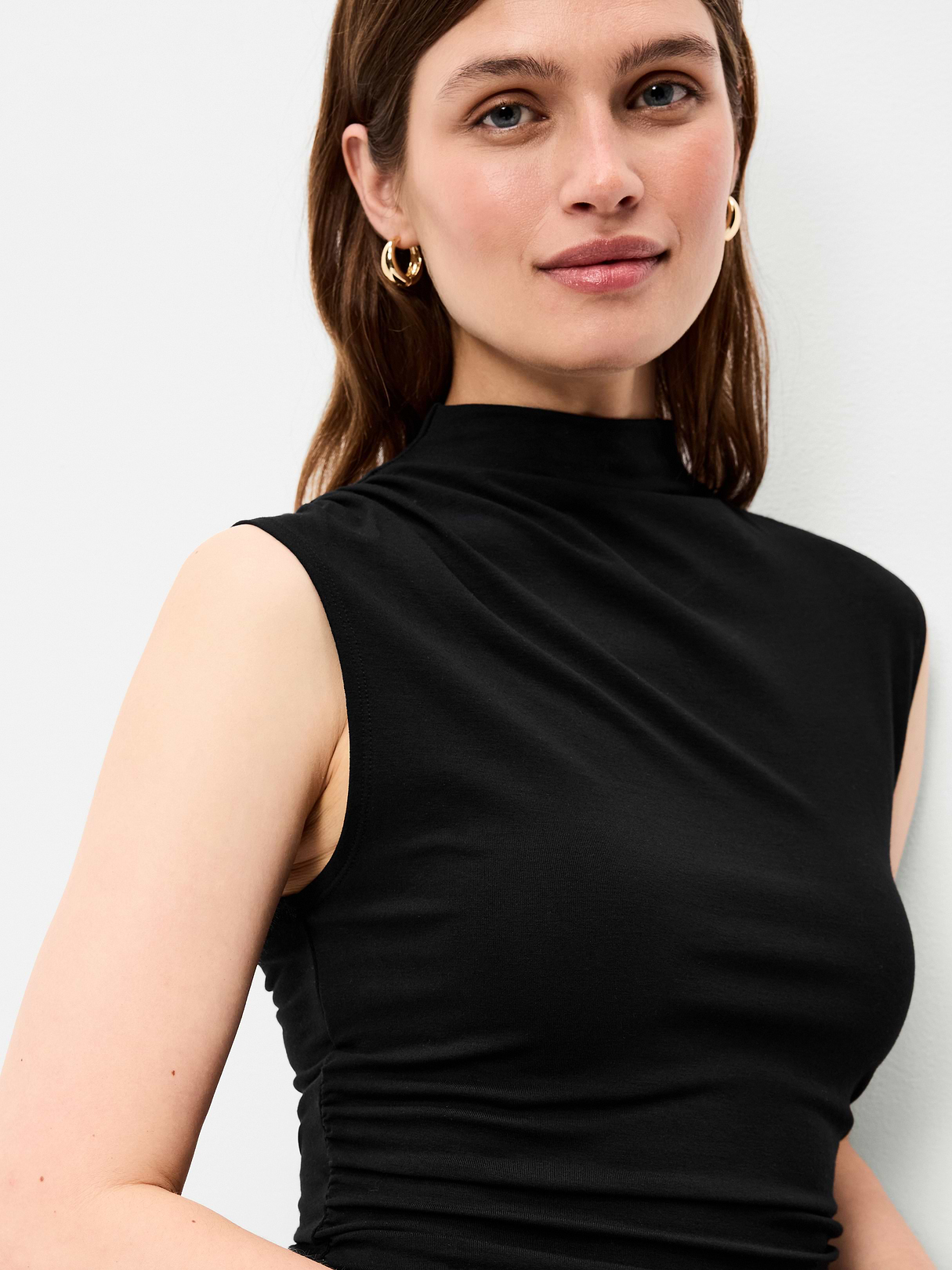 Gathered Mock-Neck Drop-Waist Mini Dress - Black Jack