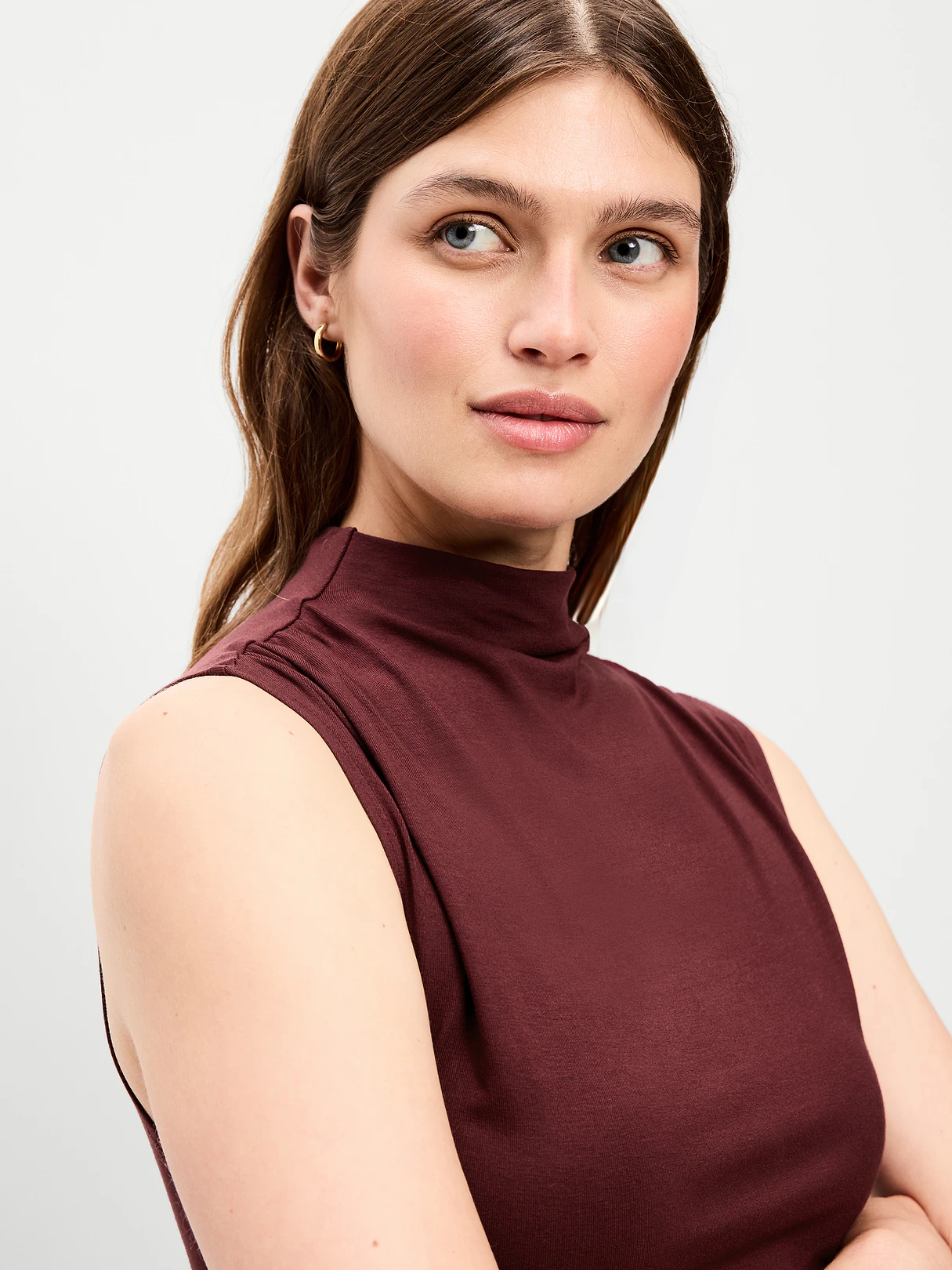 Gathered Mock-Neck Drop-Waist Mini Dress - Red Lacquer