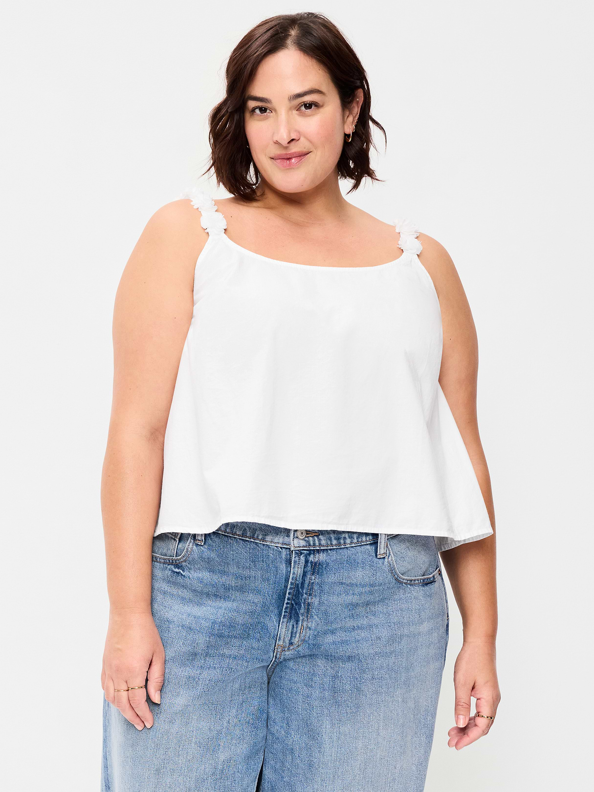Rosette-Strap Tank Top - White Lilies