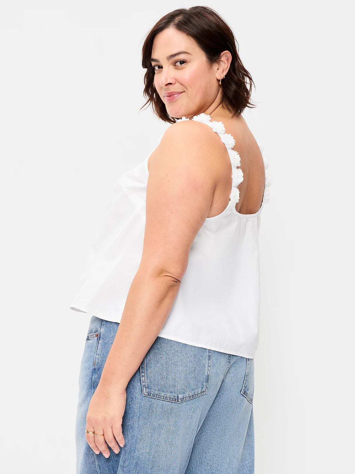 Rosette-Strap Tank Top - White Lilies