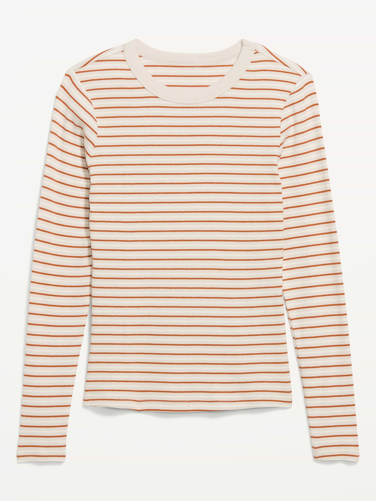 Snug Long-Sleeve Striped Ribbed T-Shirt - Orange Multi Stripe