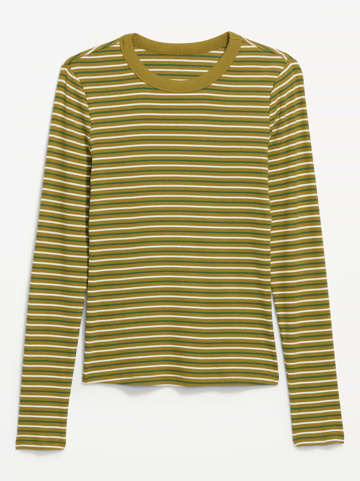 Snug Long-Sleeve Striped Ribbed T-Shirt - Green Multi-Stripe