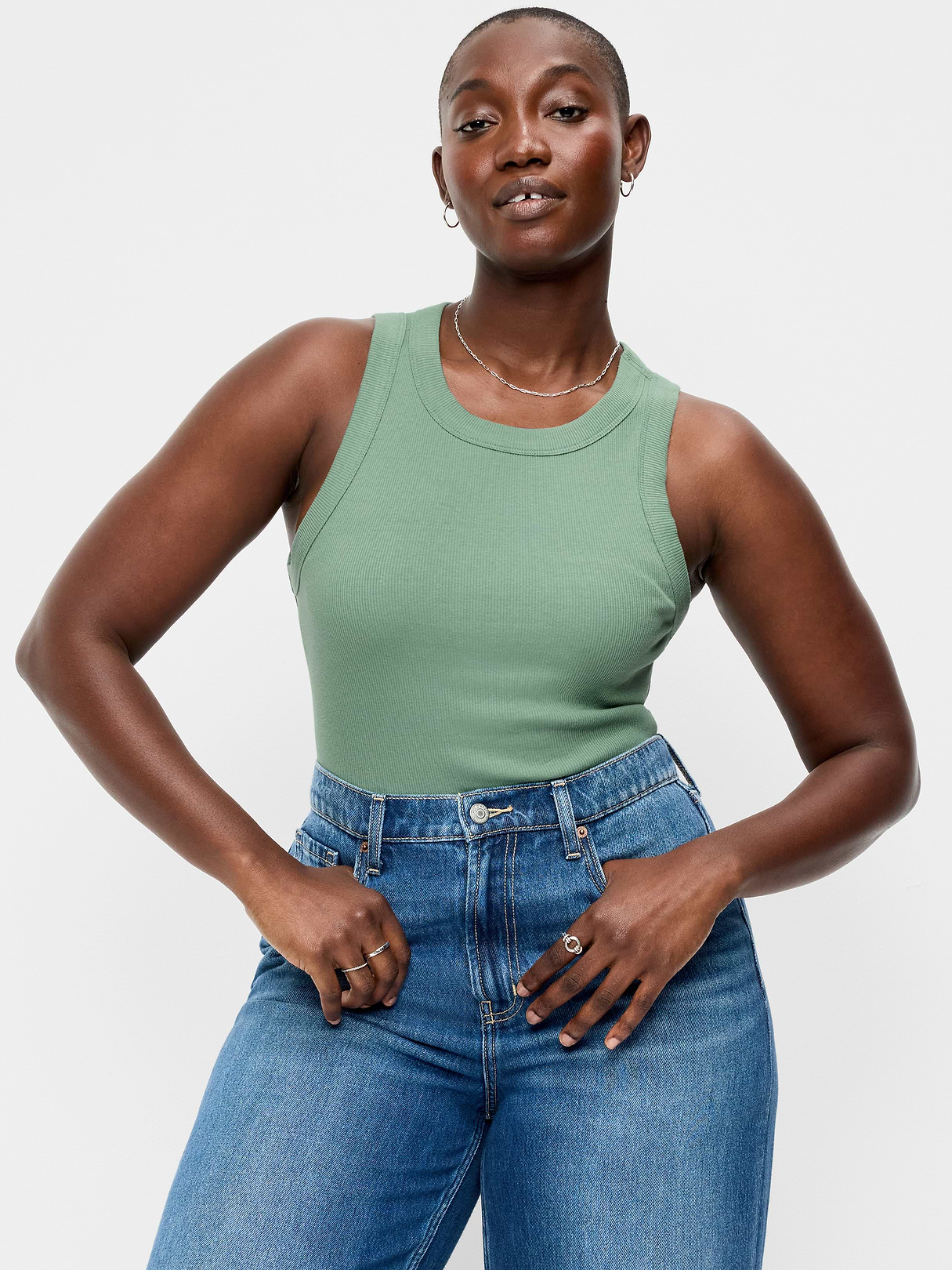 Crop Ribbed Tank Top - Herbal Green