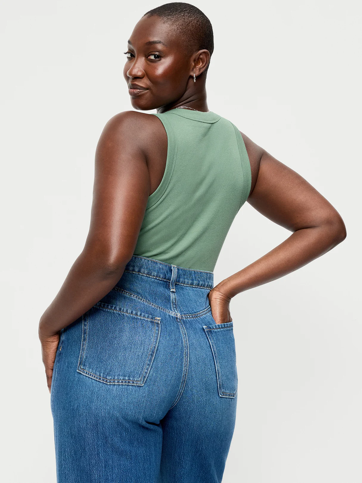 Crop Ribbed Tank Top - Herbal Green
