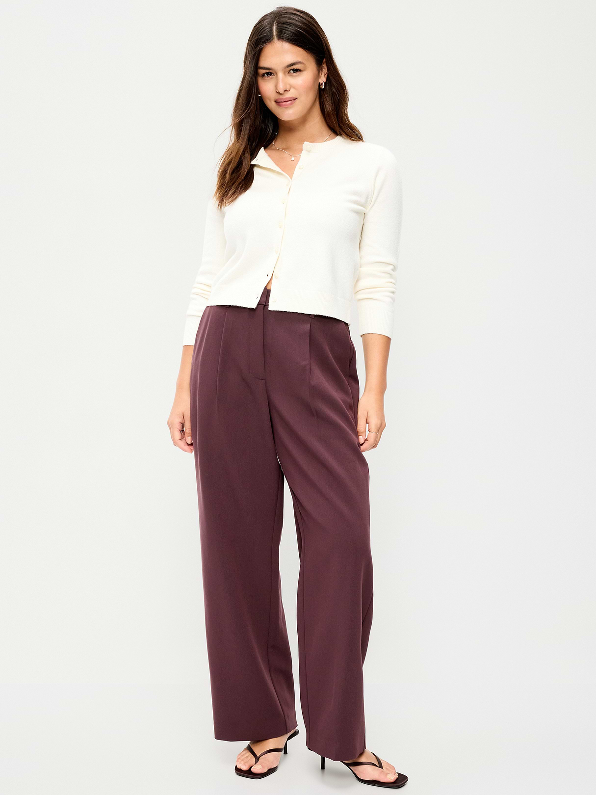 Extra High-Waisted Taylor Wide-Leg Trouser Pants - Plum Wine