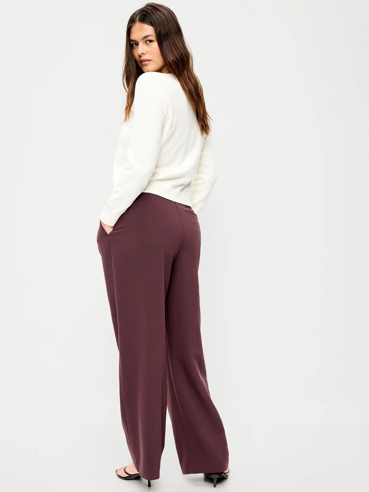 Extra High-Waisted Taylor Wide-Leg Trouser Pants - Plum Wine