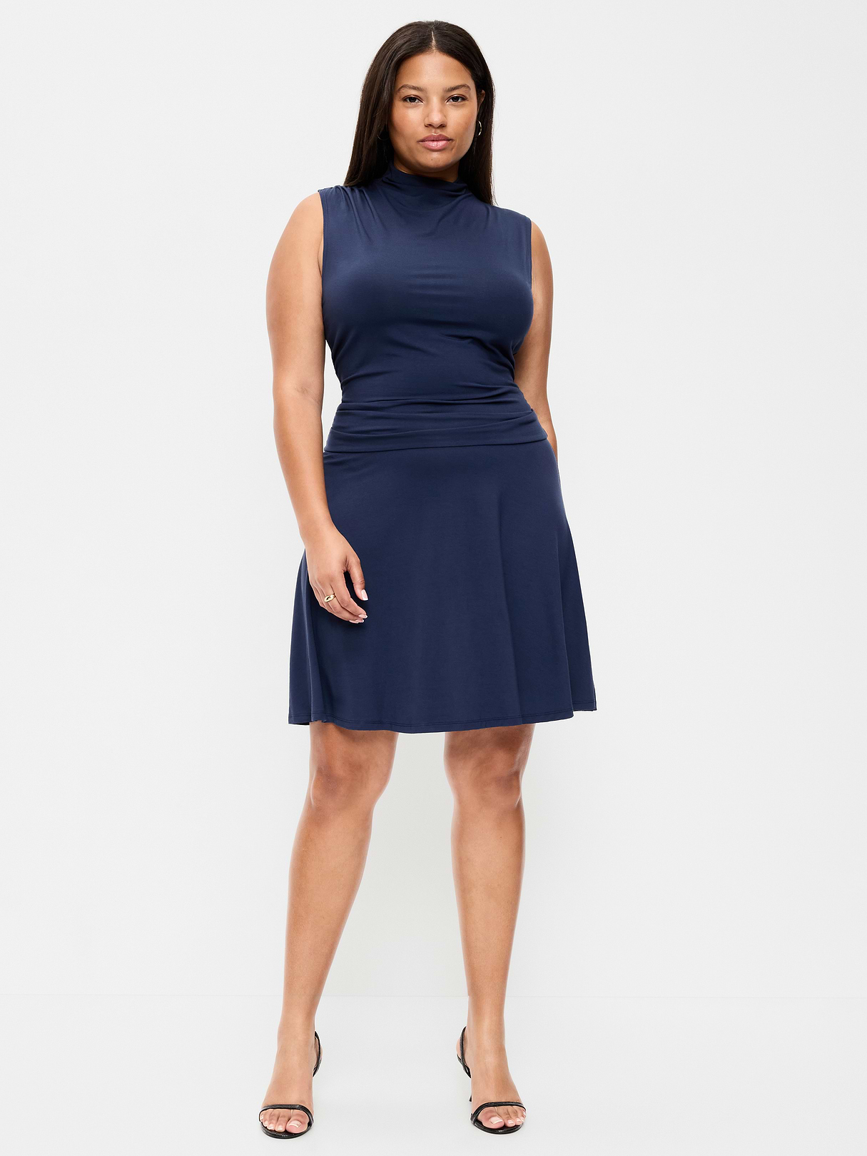 Gathered Mock-Neck Drop-Waist Mini Dress - Arctic Depth