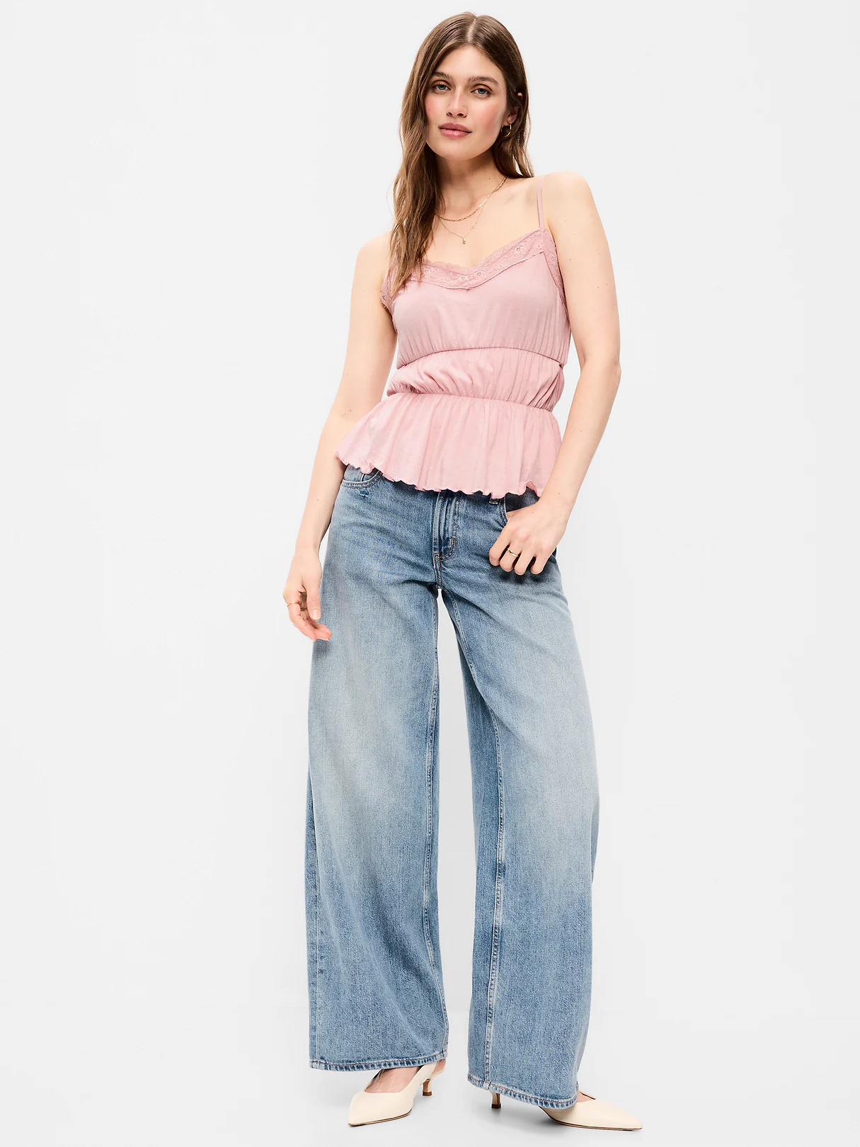 Lace-Trim Smocked-Waist Tank Top - Abalone Pink