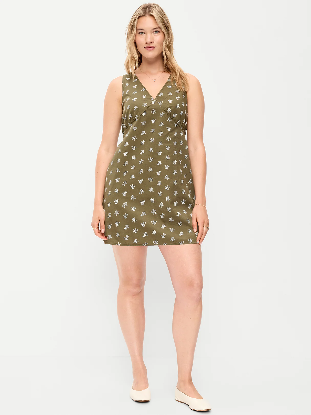 Sleeveless A-Line Mini Dress - Green Floral