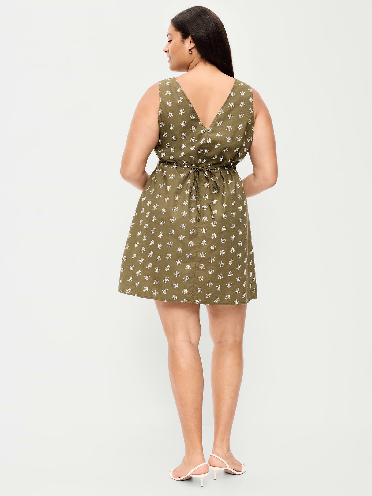 Sleeveless A-Line Mini Dress - Green Floral