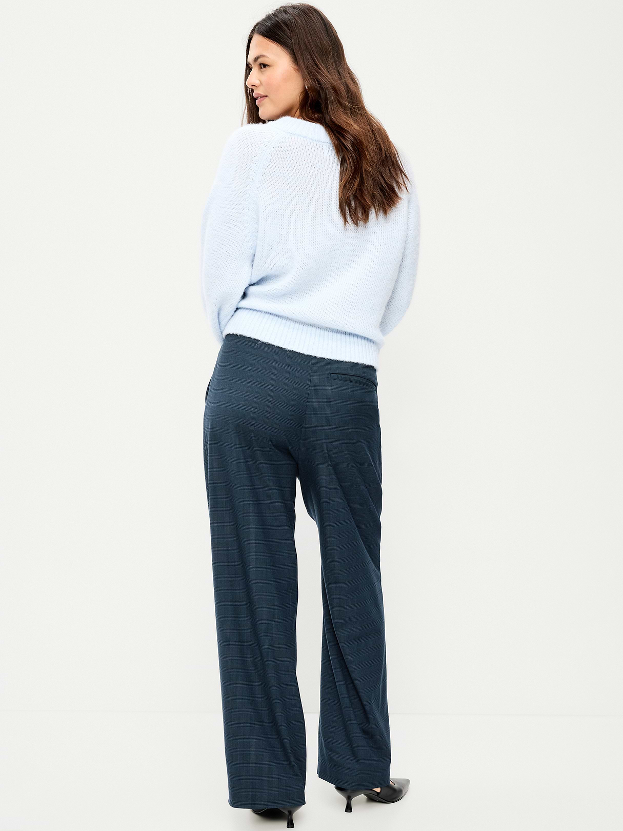 Extra High-Waisted Taylor Wide-Leg Trouser Pants - Navy Plaid