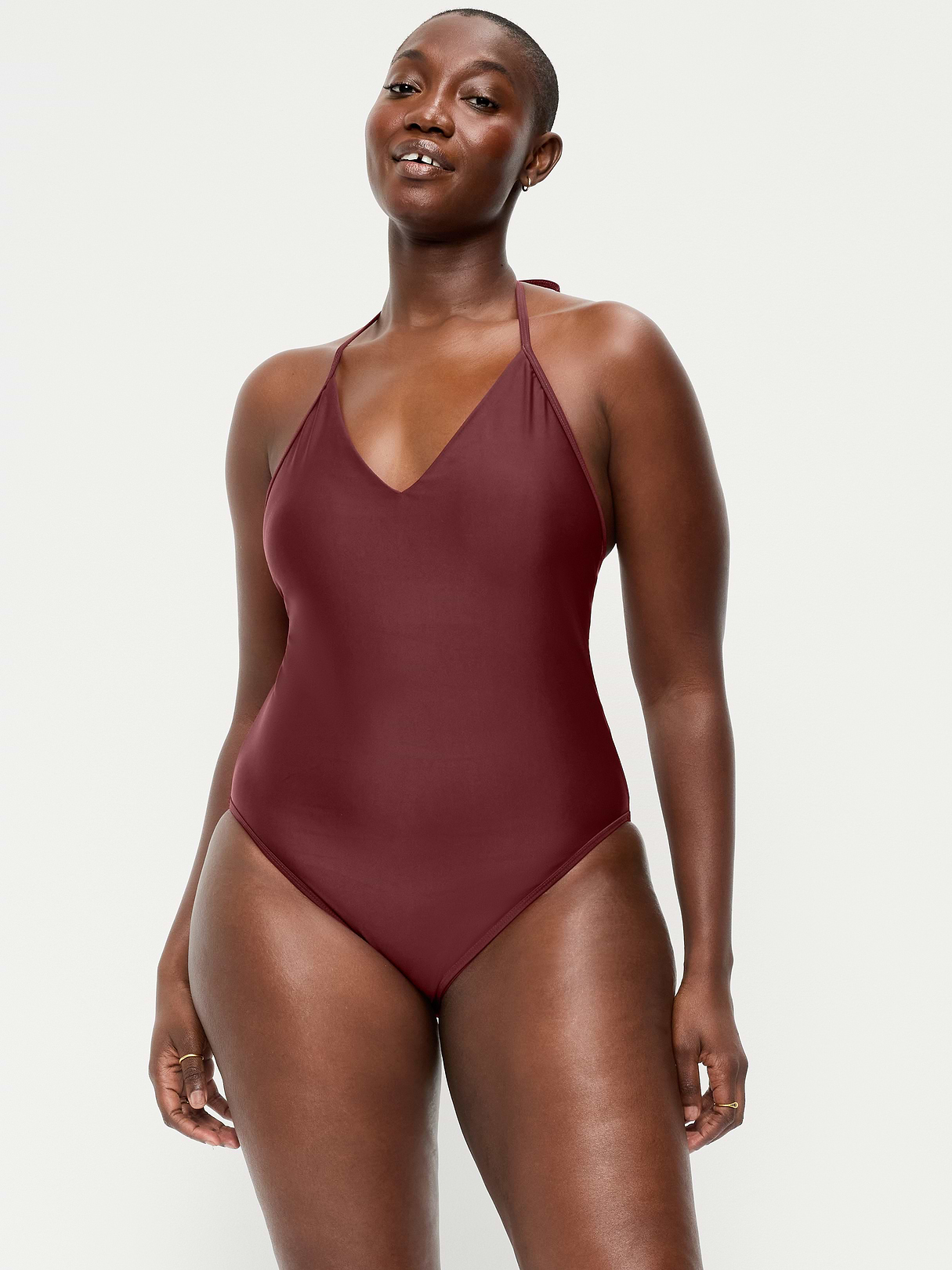 Pique V-Neck Halter Swimsuit - Reddy Or Not