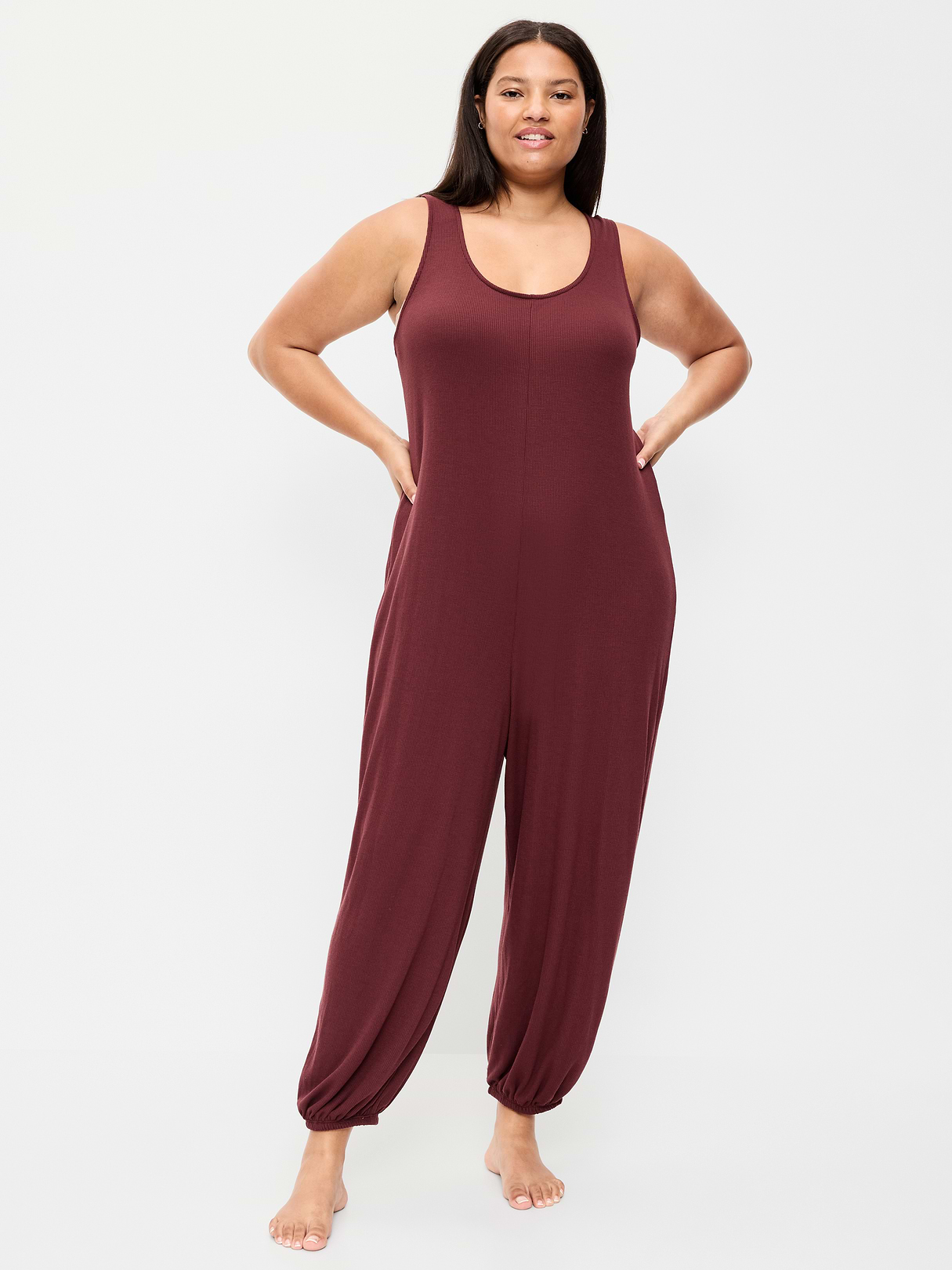 Waffle-Knit Harem-Leg Pajama Jumpsuit - Reddy Or Not