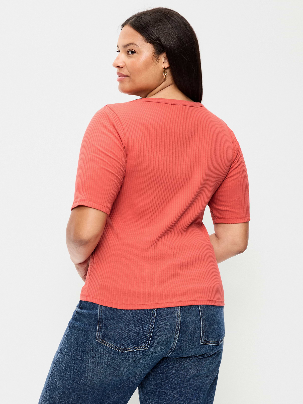 Scoop-Neck Fitted Henley Top - Ginger Cake