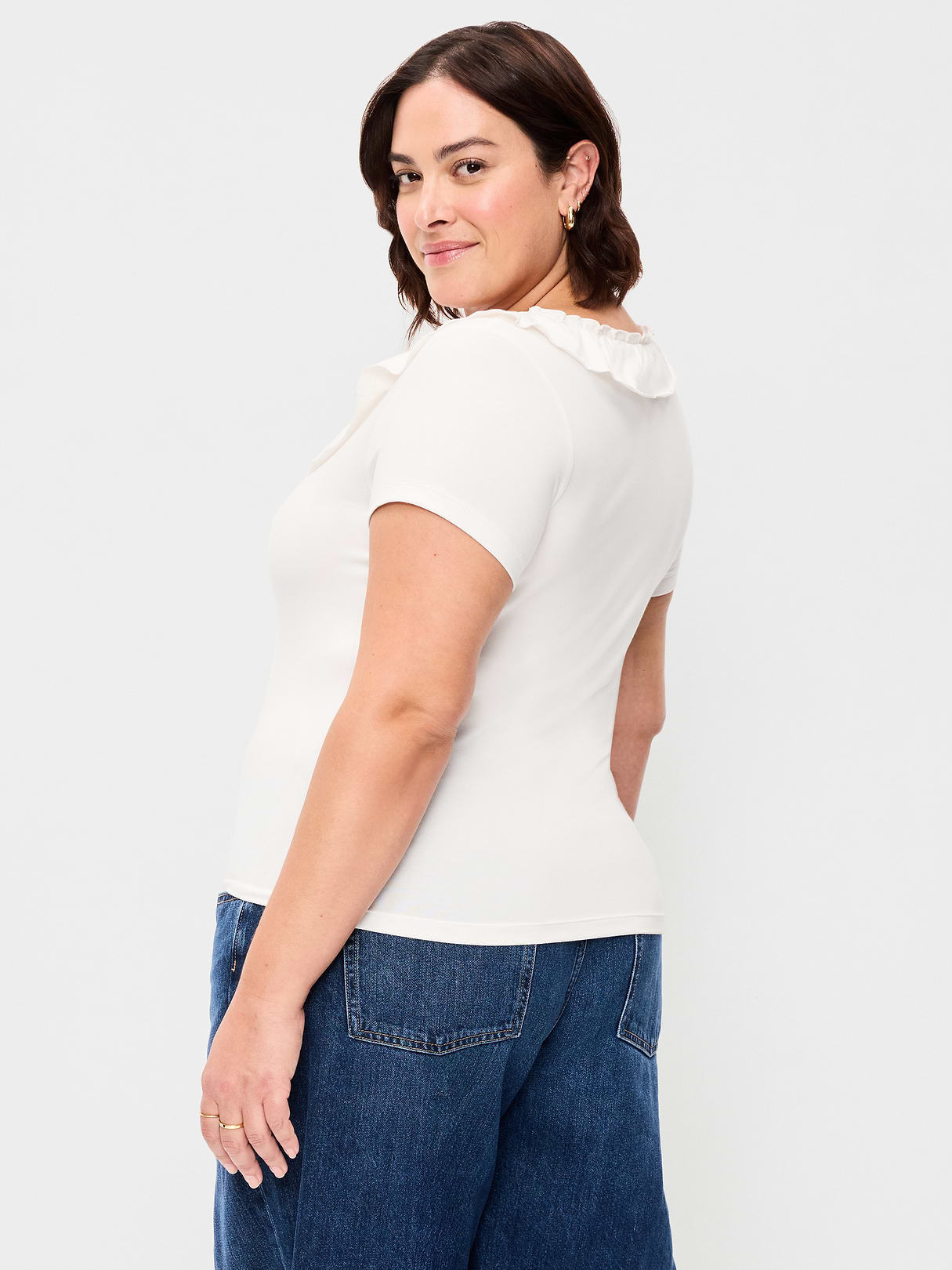 Lettuce-Edge Scoop-Neck Top - Sea Salt
